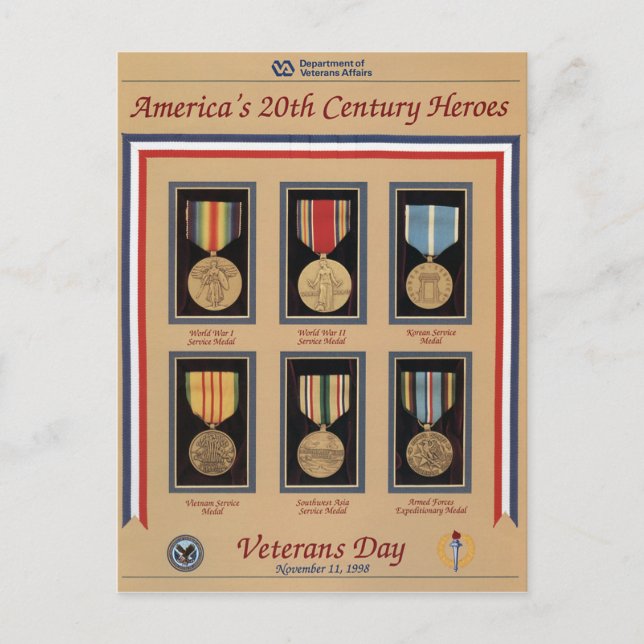 Cartão Postal Vintage Veterans Day, 1998 - (Frente)