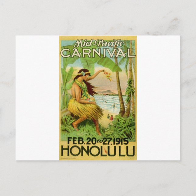 Cartão Postal Vintage Viagem havaiano (Frente)