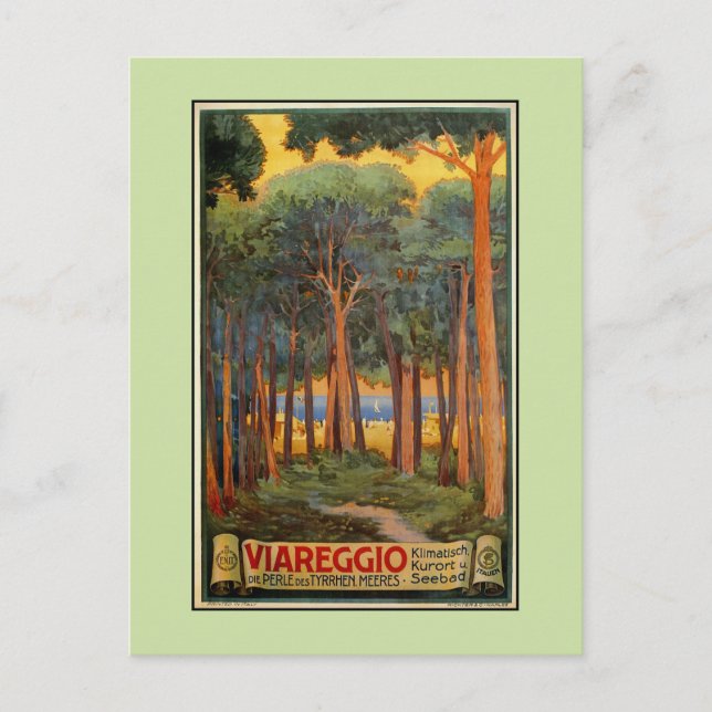 Cartão Postal Vintage Viareggio Publicidade viagem italiana (Frente)