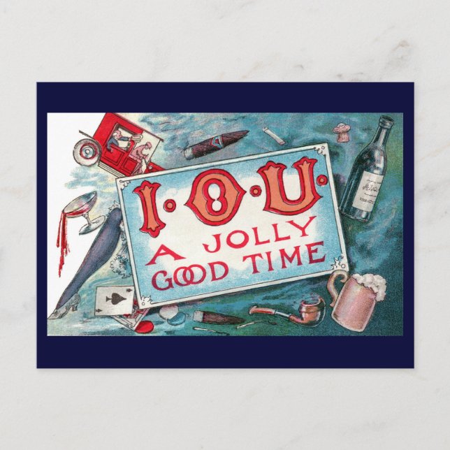 Cartão Postal Vintage Vices Party, Jogo Bebendo Fumando (Frente)