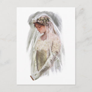 Cartão Postal Vintage Victorian Bride com a Bíblia Harrison Fis