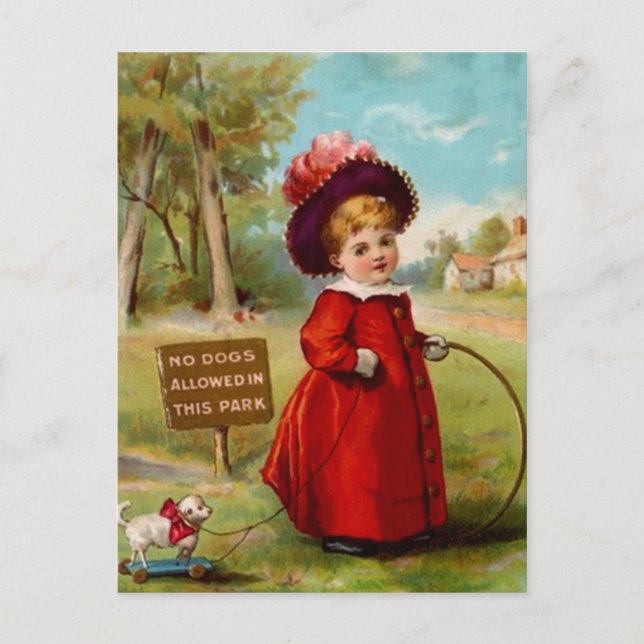 CARTÃO POSTAL VINTAGE VICTORIAN GIRL DOG WALKER (Frente)