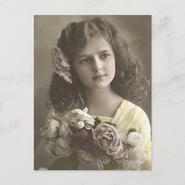 Cartão Postal Vintage Victorian Girl With Flowers (Frente)