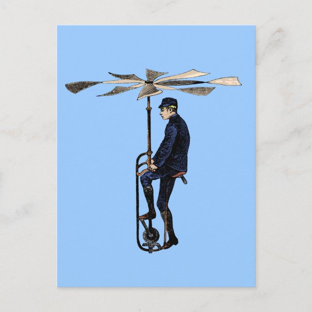 Cartão Postal Vintage Victorian Helicopter Voando Contraptação (Frente)