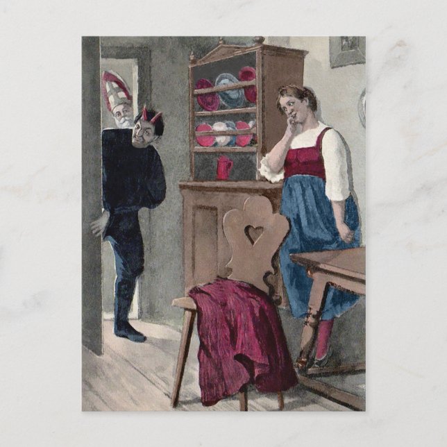 Cartão Postal Vintage Victorian Krampus Visita (Frente)