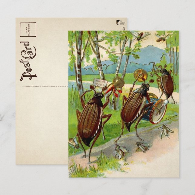 Cartão postal Vintage Victorian Marching Bugs (Frente/Verso)