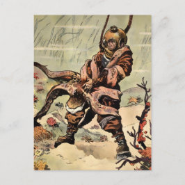 Cartão Postal Vintage Victorian Octopus Diver Fight