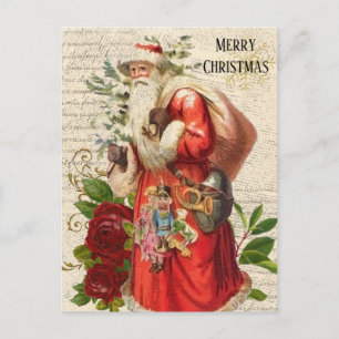 Cartão Postal Vintage Victorian Santa Claus Antique Decoupage