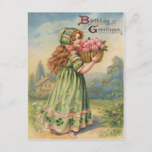 Cartão Postal Vintage Victorian Shamrock Marcha Feliz Aniversár