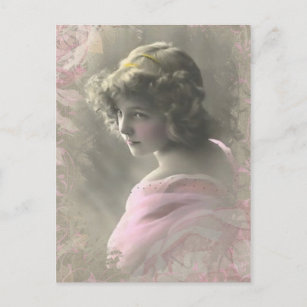 Cartão Postal Vintage Victorian Teenage Girl in Pink Postcard