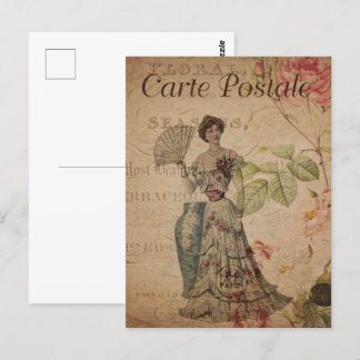 Cartão Postal Vintage Victorian Woman com ventilador