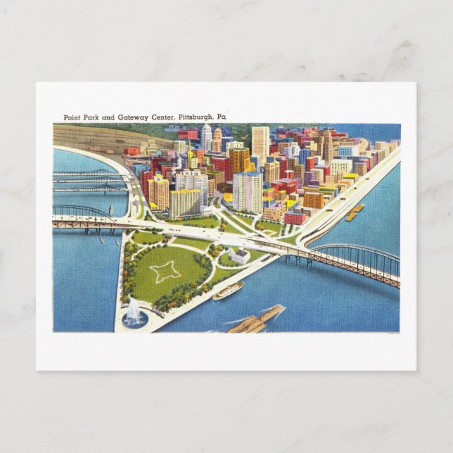 Cartão Postal Vintage View de Pittsburgh, Pensilvânia, (Frente)