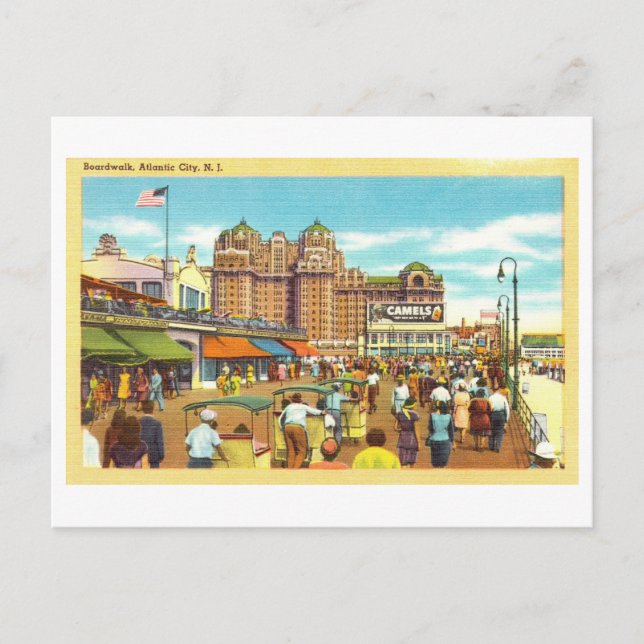 Cartão Postal Vintage View of Atlantic City Boardwalk (Frente)