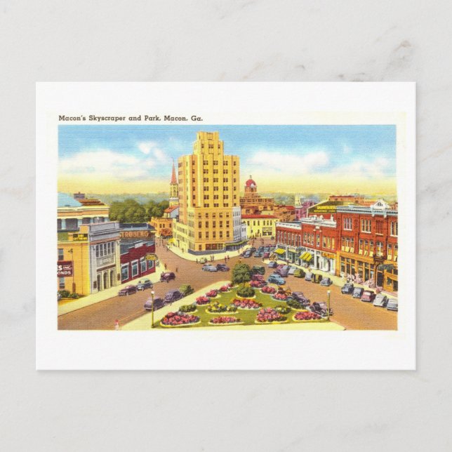 Cartão Postal Vintage View of Macon, Geórgia (Frente)