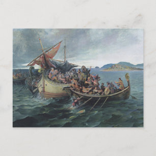 Cartão Postal Vintage Viking Naval BattTrabalho de arte