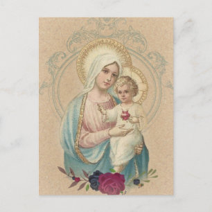 Cartão Postal Vintage Virgem Abençoada Religiosa Mary Baby Jesu