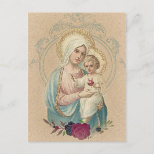 Cartão Postal Vintage Virgem Abençoada Religiosa Mary Baby Jesus
