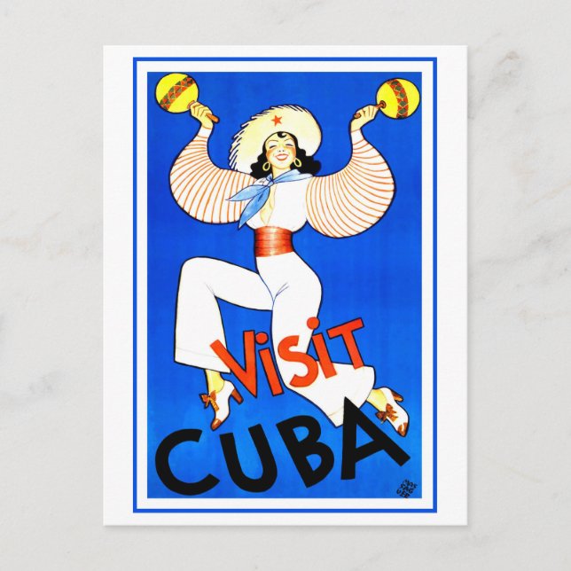 Cartão Postal Vintage Visite Cuba Poster de viagens (Frente)