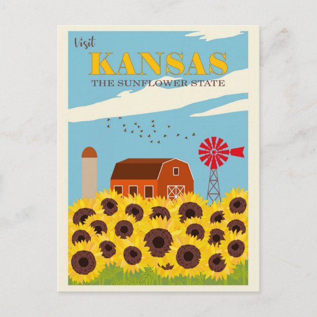 Cartão Postal Vintage Visite Kansas Sunflower State Viagem (Frente)