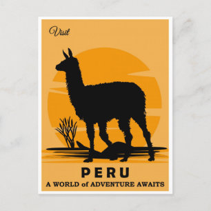 Cartão Postal Vintage Visite Peru Llama Viagem