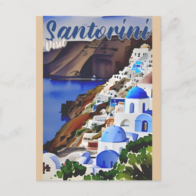 Cartão Postal Vintage Visite Santorini Grécia grego (Frente)