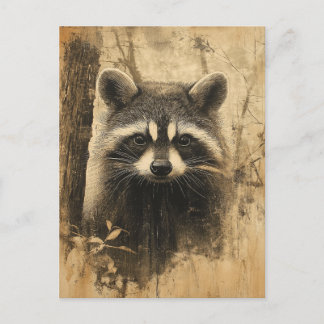 Cartão Postal Vintage Waschbären Portrait