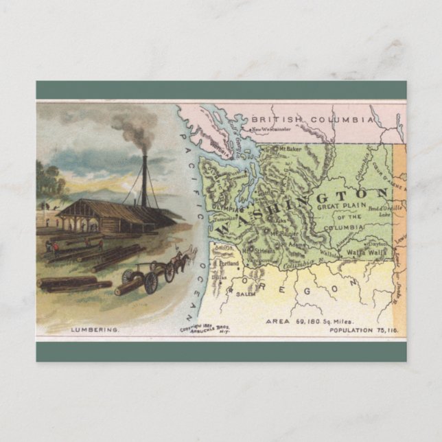 Cartão Postal Vintage Washington Map (Frente)