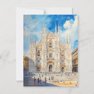 Cartão Postal Vintage Watercolor - Viagem de pintura de aquarela