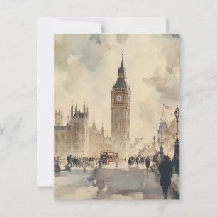 Cartão Postal Vintage Watercolor Viagem Postcard London