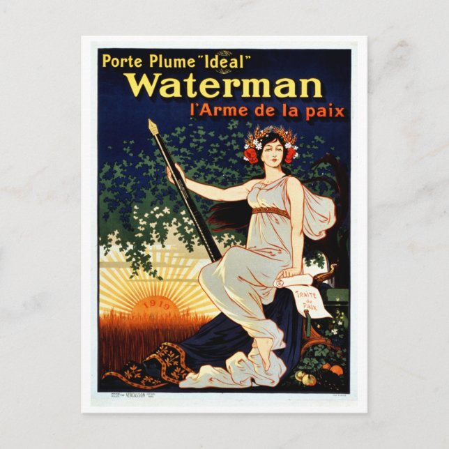 Cartão Postal Vintage Waterman fountain caneta publicidade (Frente)