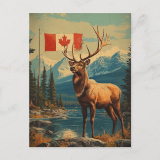 Cartão Postal Vintage Weißwedelhirsch in Kanada mit Flagge