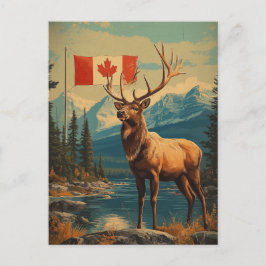 Cartão Postal Vintage Weißwedelhirsch in Kanada mit Flagge