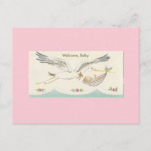 Cartão Postal Vintage "Welcome, Baby" com Stork