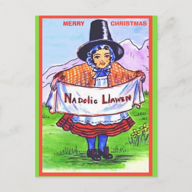 Cartão postal Vintage Welsh Christmas Nadolig Llaw (Frente)