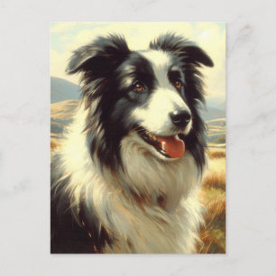 Cartão Postal Vintage Welsh Sheepdog Painting