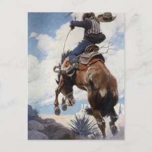 Cartão Postal Vintage Western Cowboys, Bucking, pelo NC Wyeth