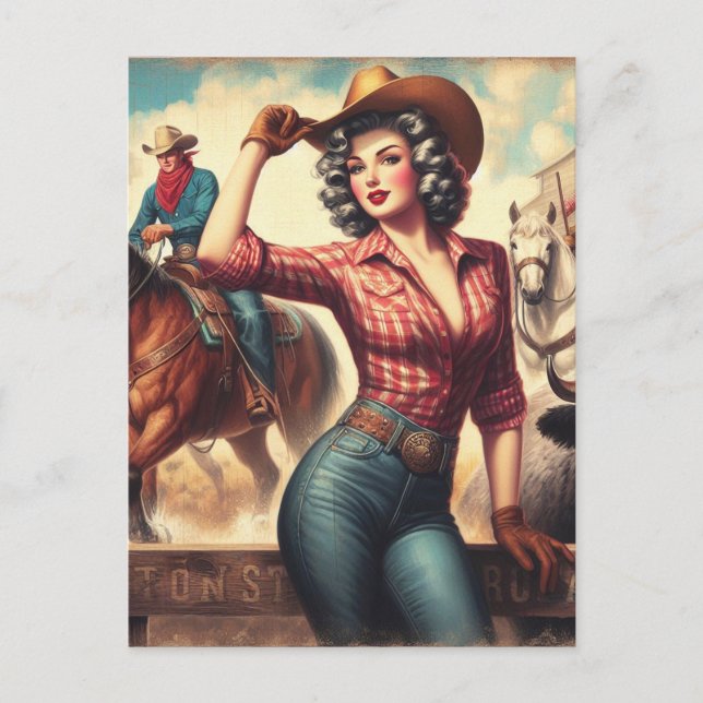 Cartão Postal Vintage Western Cowgirl (Frente)