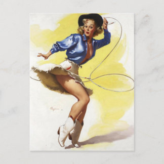 Cartão Postal Vintage Western Cowgirl Pin UP Girl
