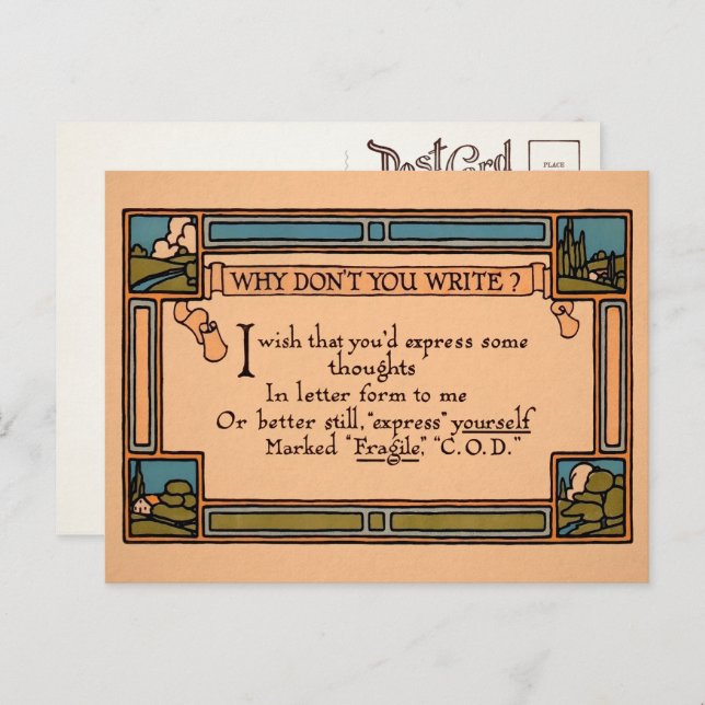 Cartão postal Vintage Why Don't You Write  (Frente/Verso)