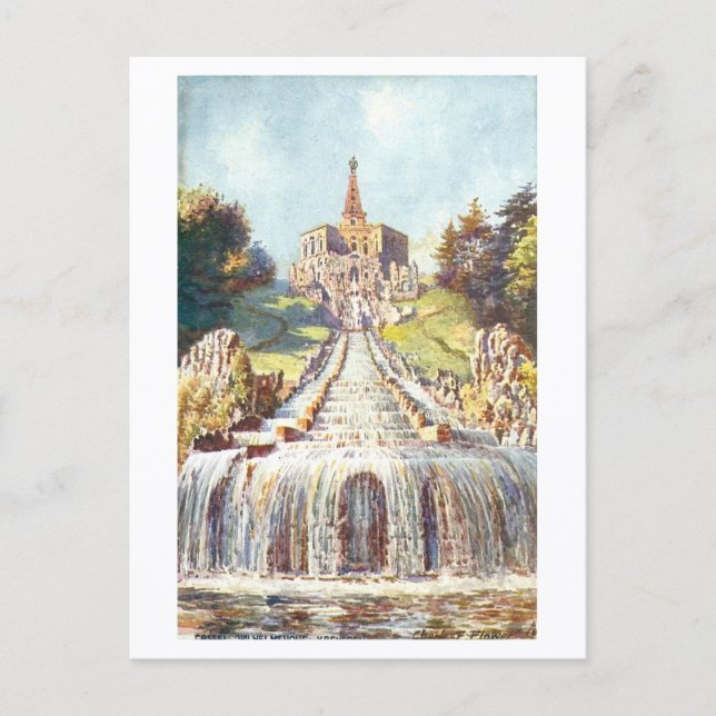 Cartão Postal Vintage Wilhelmshöhe Cascades, Kassel, Germany (Frente)