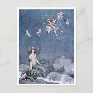 Cartão Postal Vintage William H. Robinson Cupid e Mermaid