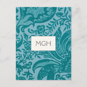 Cartão Postal Vintage William Morris Teal Botanograma Monograma