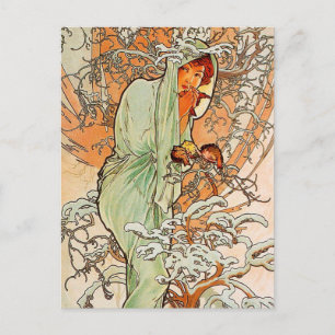 Cartão Postal Vintage Winter by Alphonse Mucha