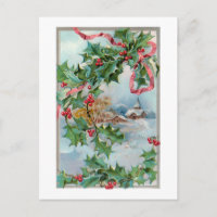 Vintage Winter Rural Village e Christmas Holly