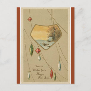 Cartão Postal Vintage Winter Scene Gems Feliz ano novo