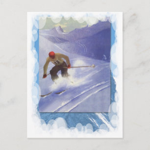 Cartão Postal Vintage Winter Sports - corrida Descida
