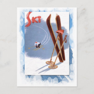 Cartão Postal Vintage Winter Sports - Kit de Esqui