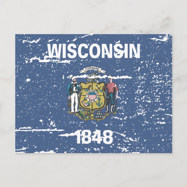 Cartão Postal Vintage WISCONSIN Flag (Frente)