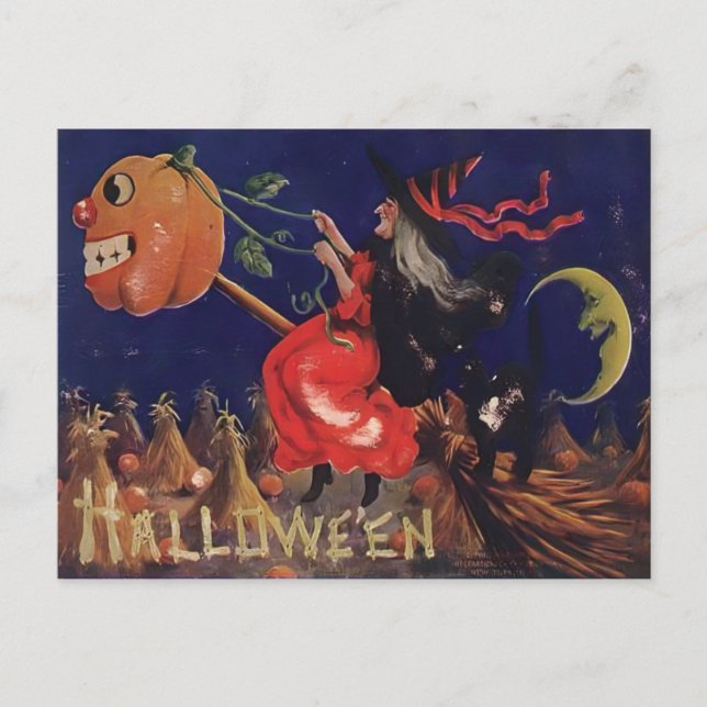 Cartão Postal Vintage Witch Halloween (Frente)