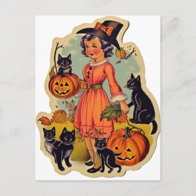 Cartão Postal Vintage Witold e Black Cats Halloween (Frente)